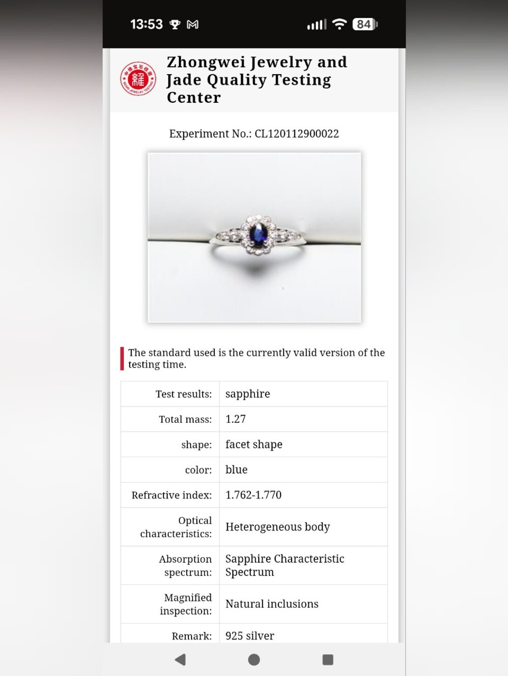 Sterling Silver Natural Sapphire Ring - Picture 9 of 10